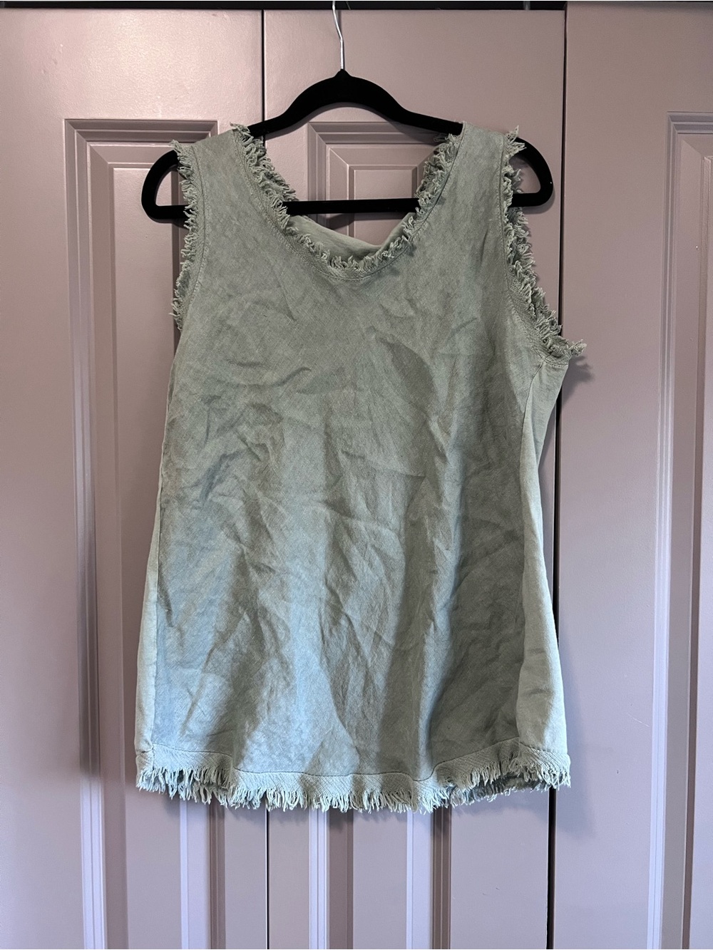 Frayed Edge Sleeveless Tank Top - Sage Green